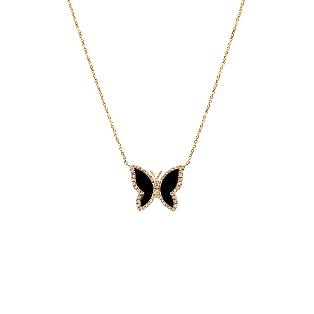 Pavé Diamond Outline Stone Butterfly Necklace 14K sold by Adina Eden's product image thumbnail 2