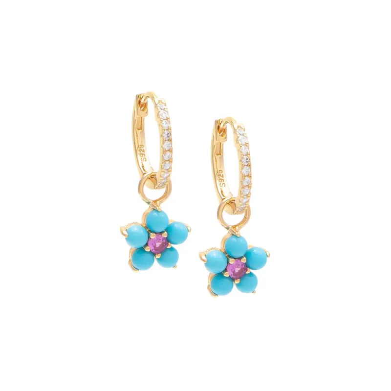 Pavé Turquoise Flower Huggie Earring sold by Adina Eden's