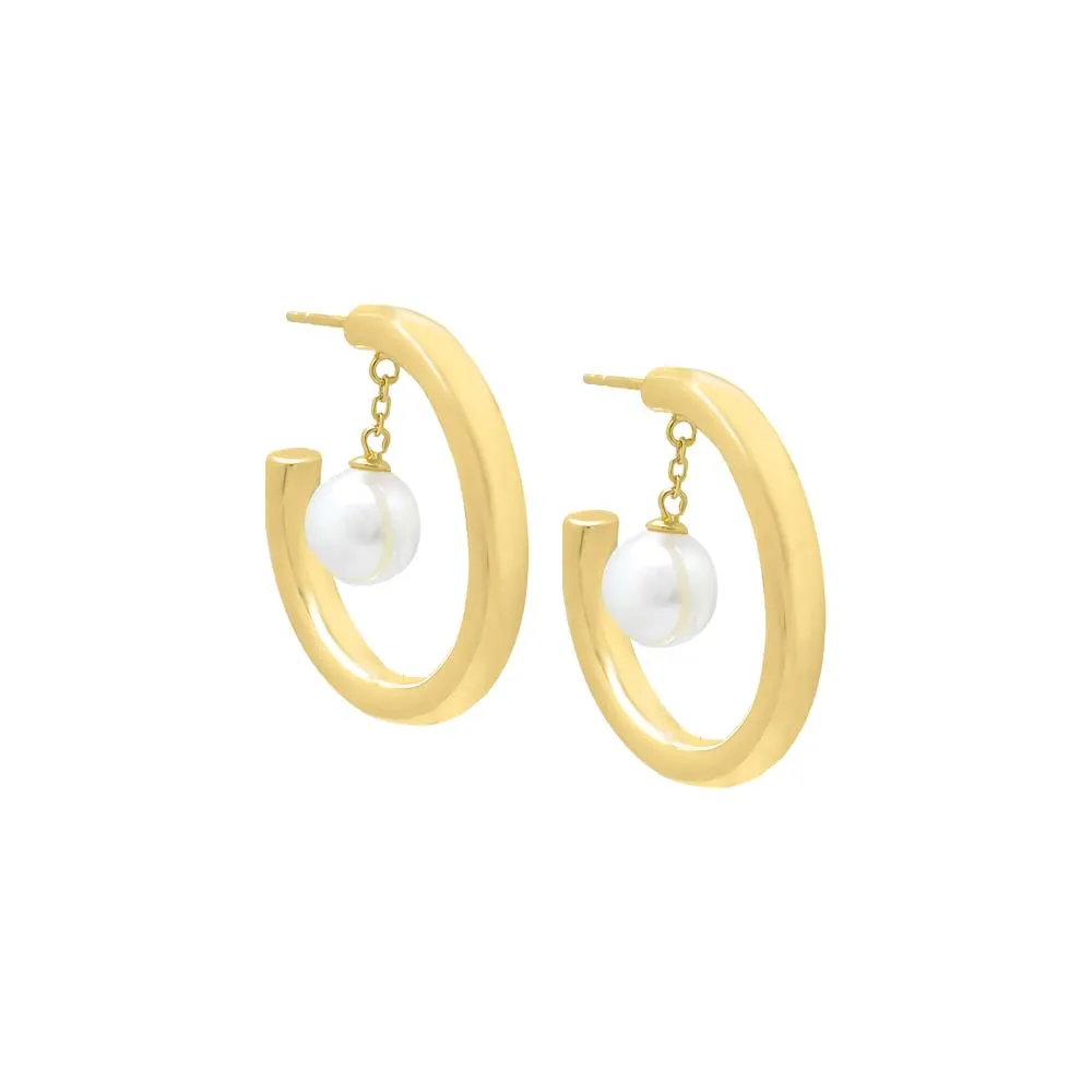CZ Dangling Pearl Hollow Hoop Earring sold by Adina Eden's