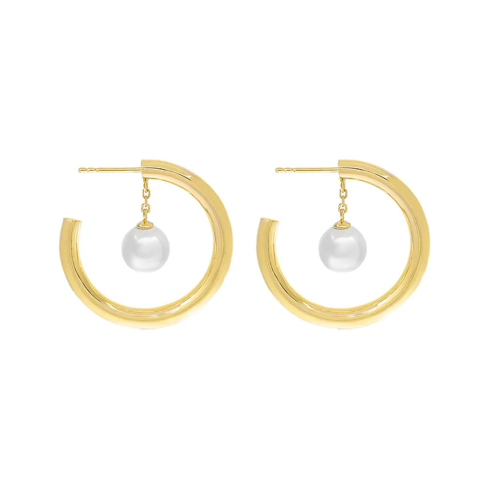 CZ Dangling Pearl Hollow Hoop Earring sold by Adina Eden's product image thumbnail 3