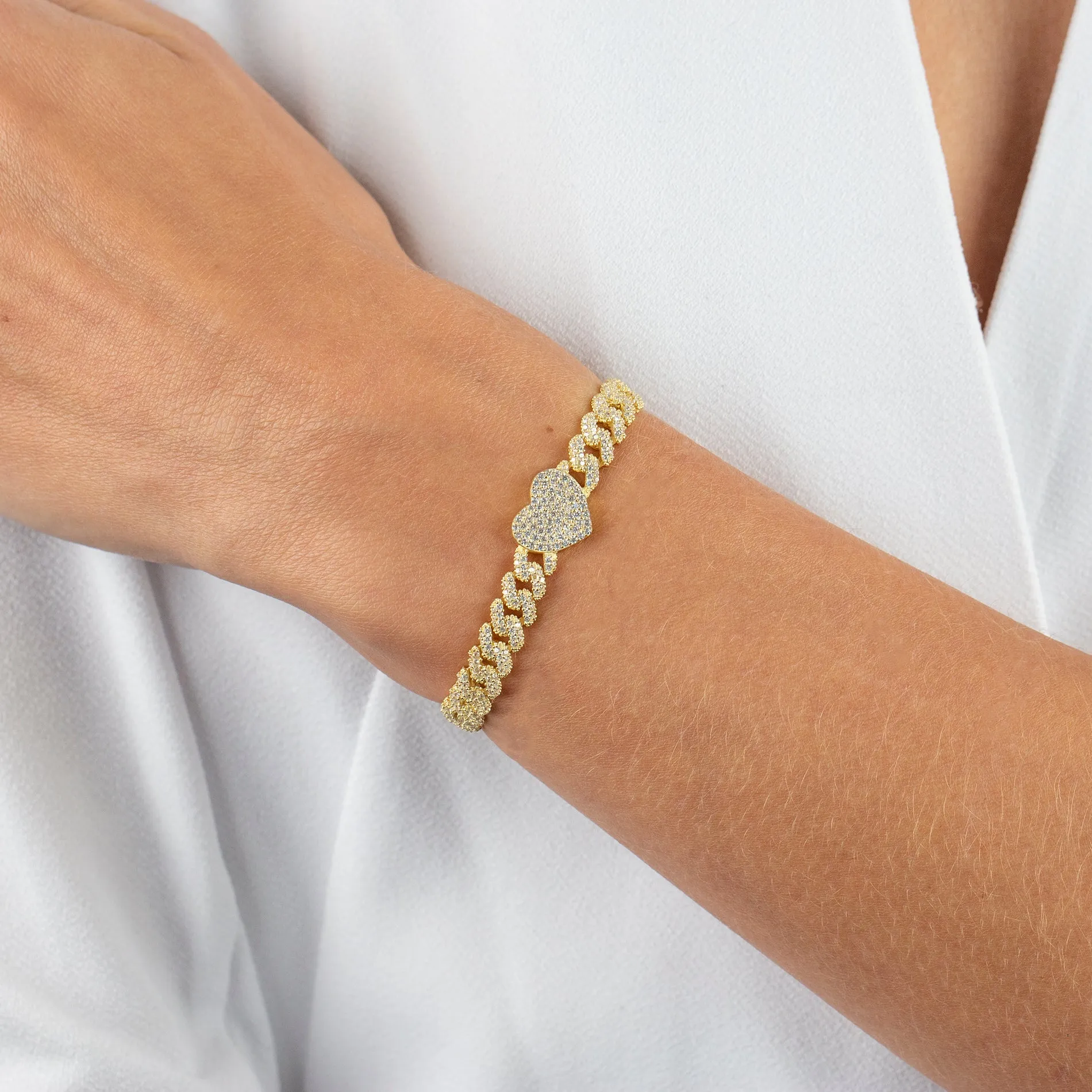 Pavé Heart Chain Link Bracelet sold by Adina Eden's product image thumbnail 2