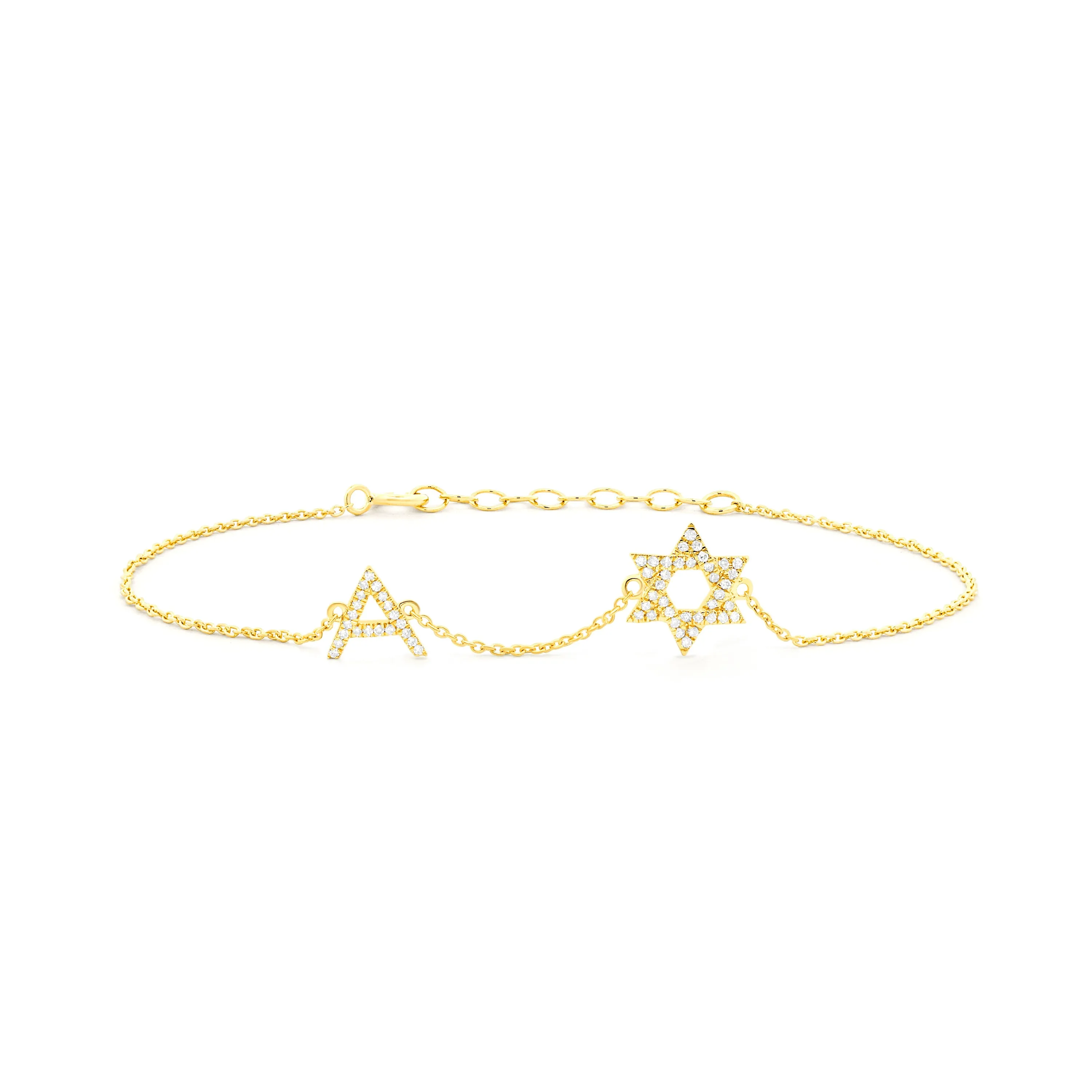 Diamond Pave Star Of David Initial Bracelet 14K sold by Adina Eden's product image thumbnail 4