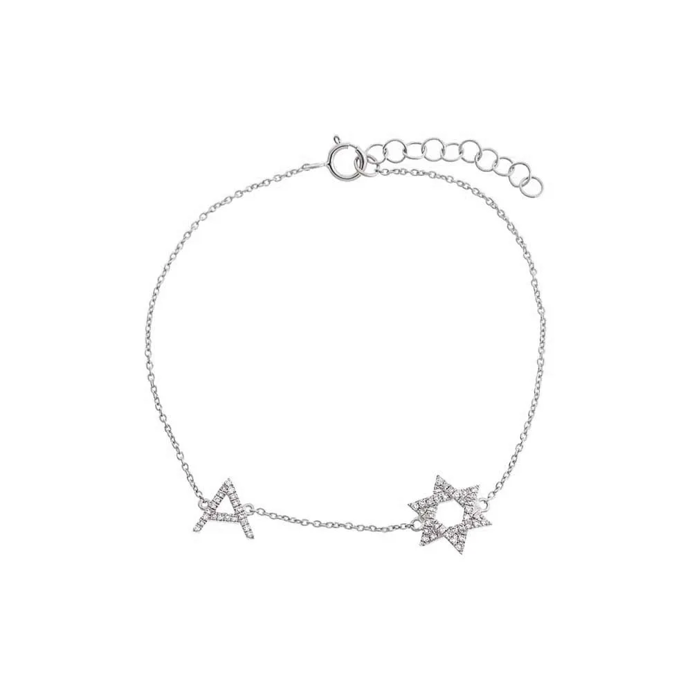 Diamond Pave Star Of David Initial Bracelet 14K sold by Adina Eden's product image thumbnail 5
