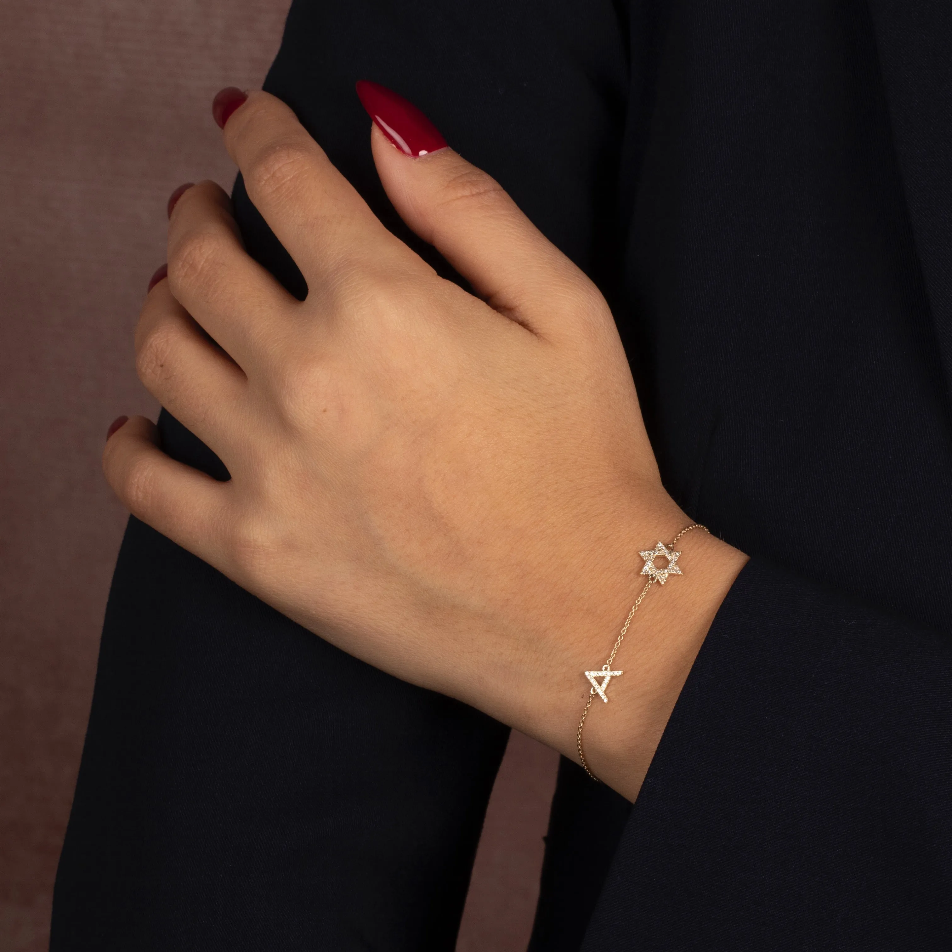 Diamond Pave Star Of David Initial Bracelet 14K sold by Adina Eden's product image thumbnail 2