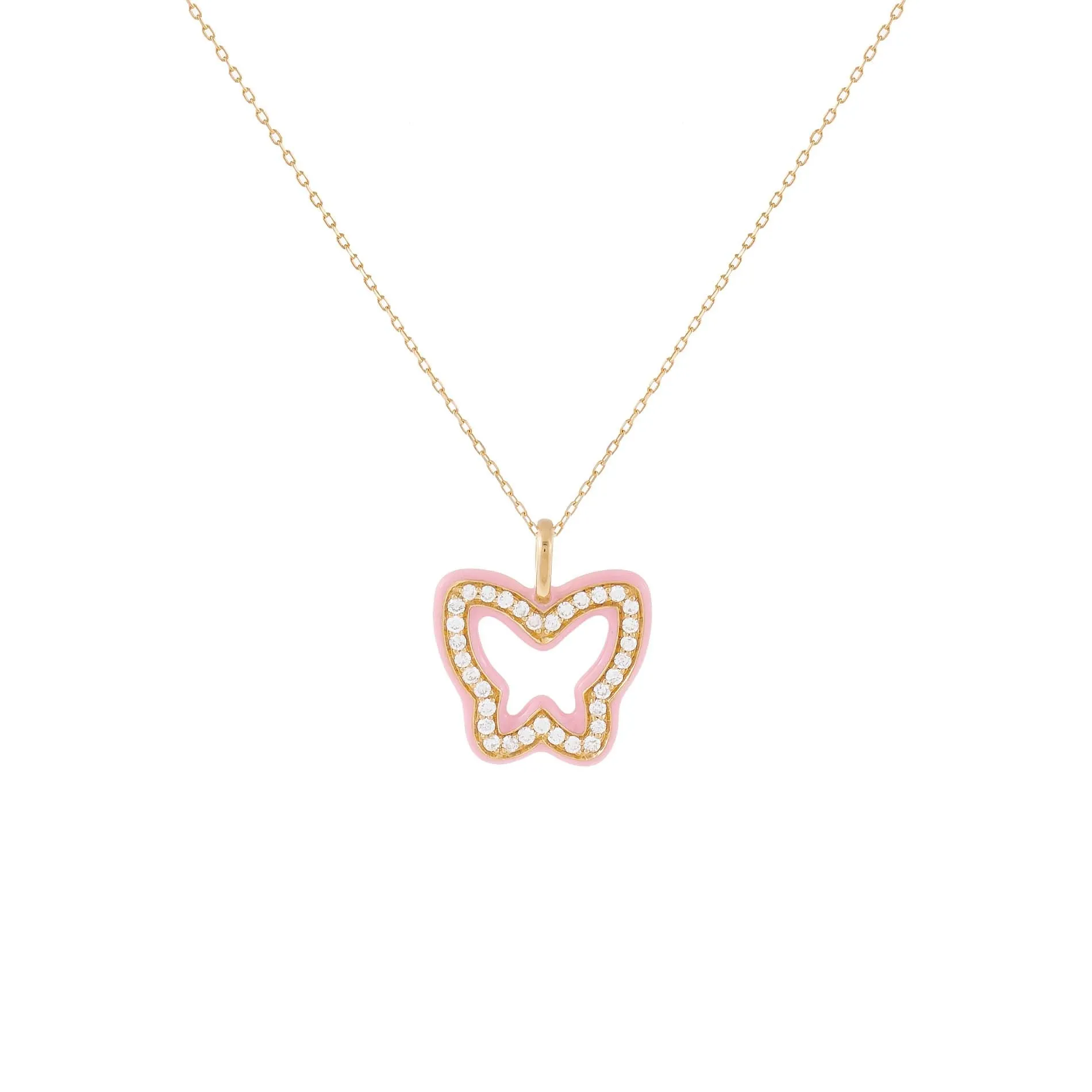 Diamond Enamel Butterfly Necklace 14K sold by Adina Eden's