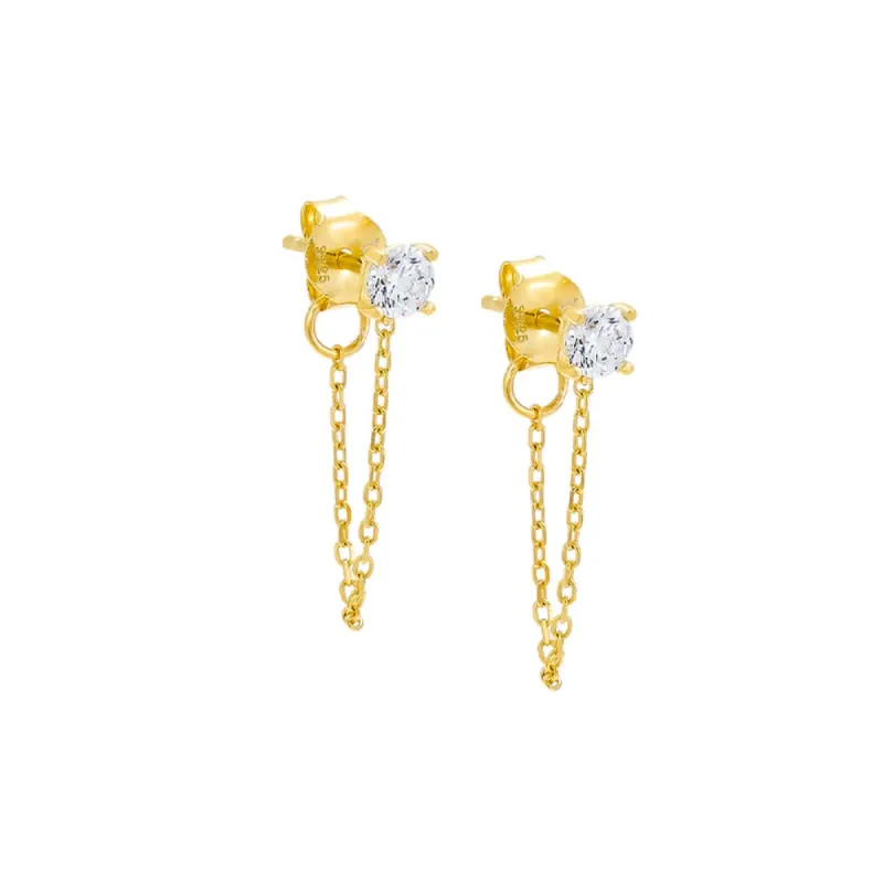 Colored Solitaire Front Back Chain Stud Earring sold by Adina Eden's