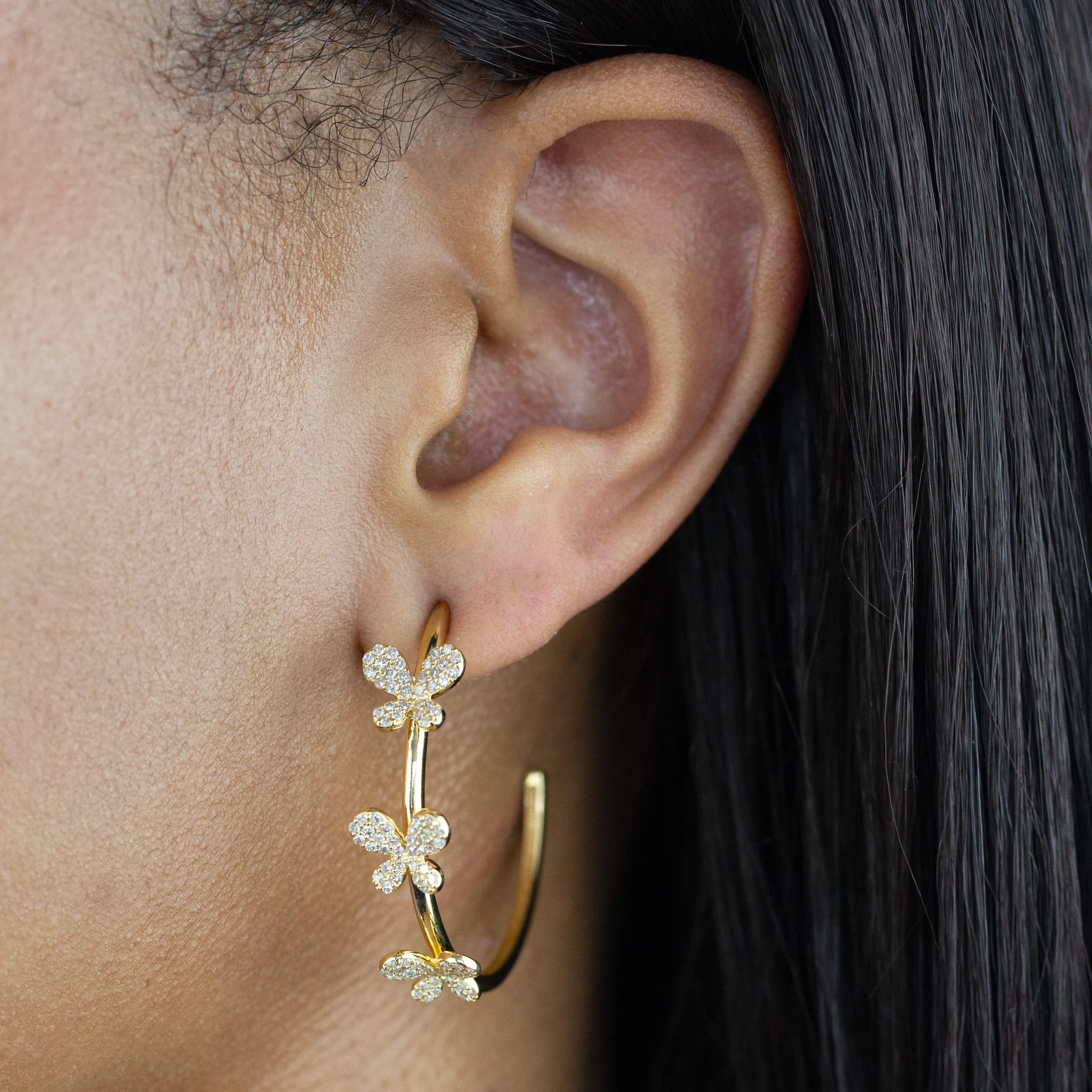 Diamond Triple Butterfly Hoop Earring 14K sold by Adina Eden's product image thumbnail 2
