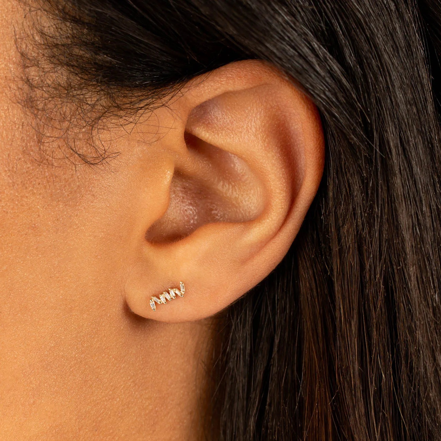 Baguette Diamond Zig Zag Stud Earring 14K sold by Adina Eden's product image thumbnail 2