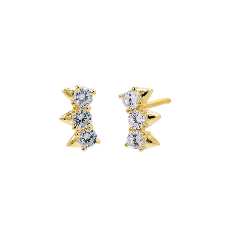 Triple CZ Curved Spike Stud Earring sold by Adina Eden's