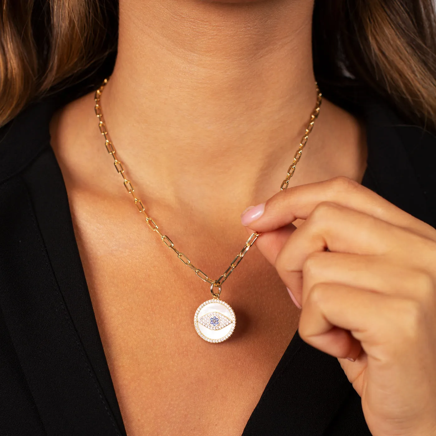 Pave Evil Eye Medallion Necklace Charm sold by Adina Eden's product image thumbnail 2