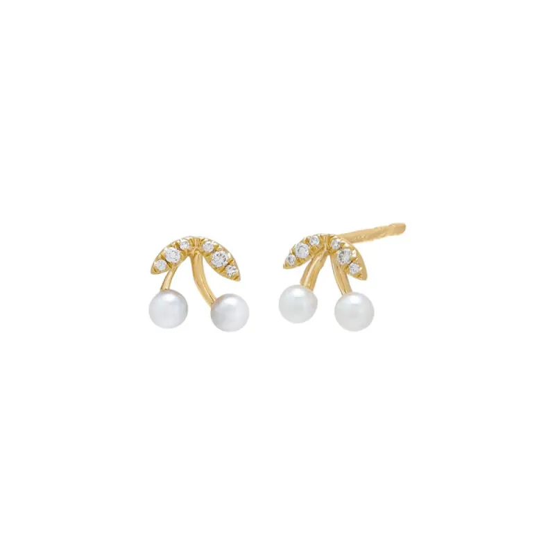 Diamond Itty Bitty Cherry Pearl Stud Earring 14K sold by Adina Eden's