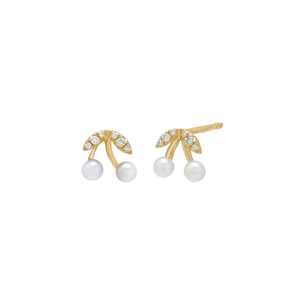 Diamond Itty Bitty Cherry Pearl Stud Earring 14K sold by Adina Eden's