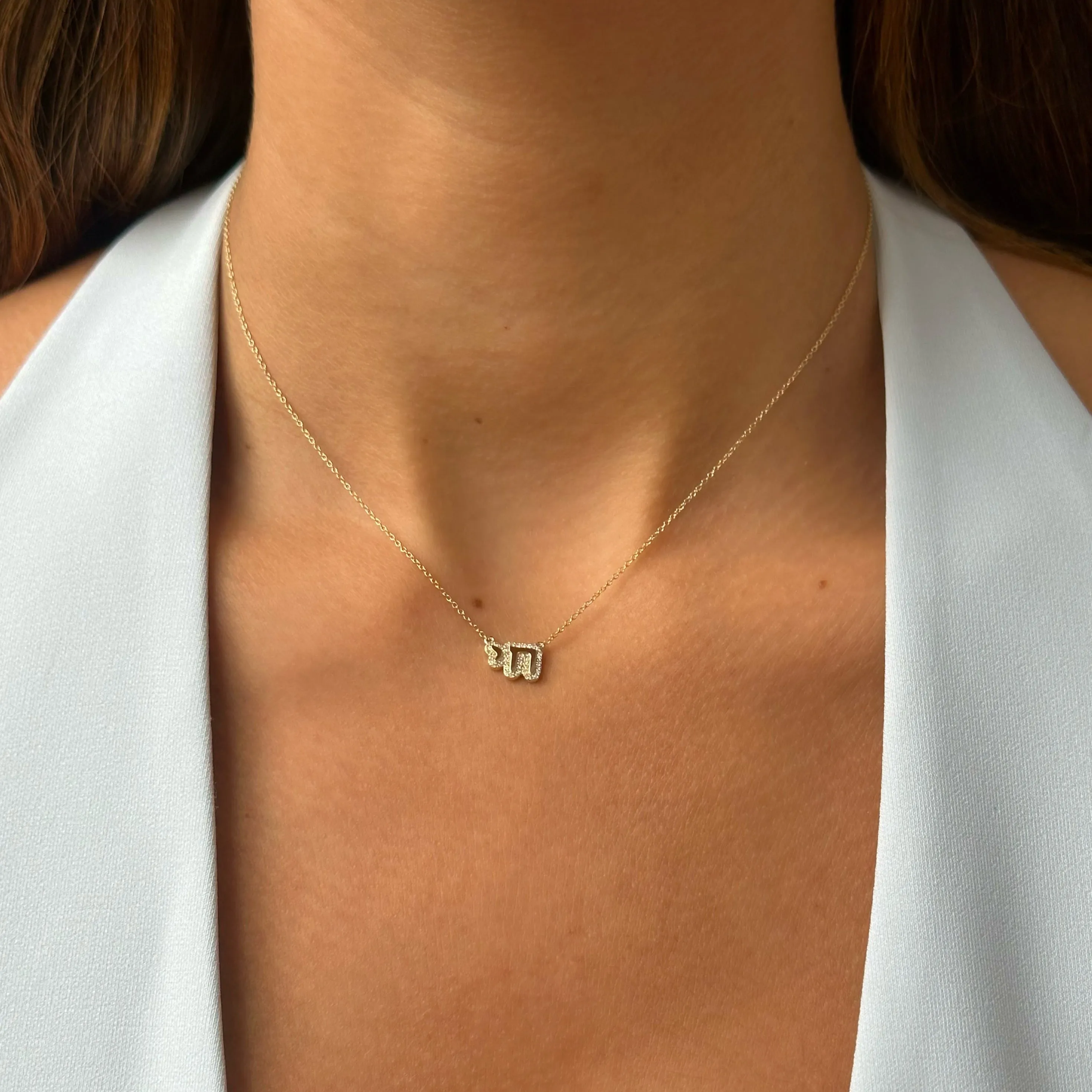 Diamond Pave Bubble Chai Pendant Necklace 14K sold by Adina Eden's product image thumbnail 4