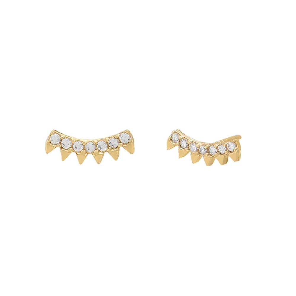 Curved CZ Spike Bar Stud Earring 14K sold by Adina Eden's