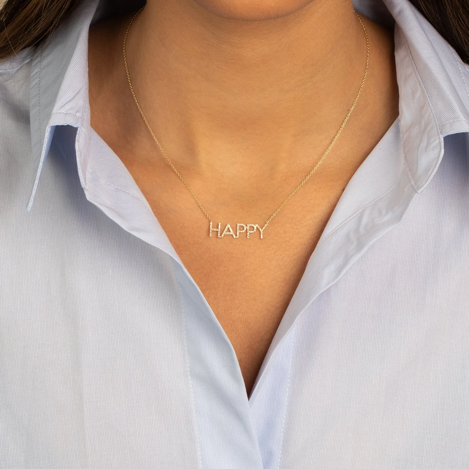 Diamond Pave Happy Nameplate Necklace 14K sold by Adina Eden's product image thumbnail 2