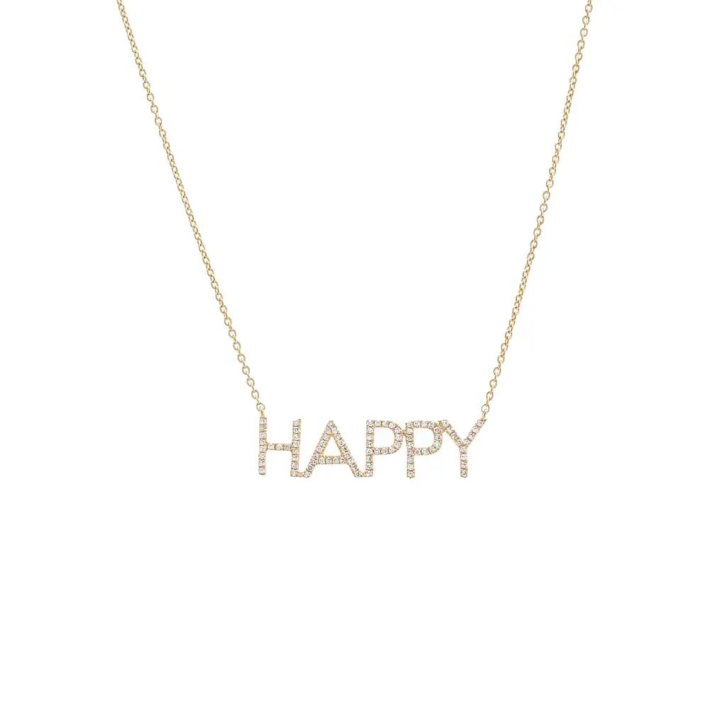Diamond Pave Happy Nameplate Necklace 14K sold by Adina Eden's