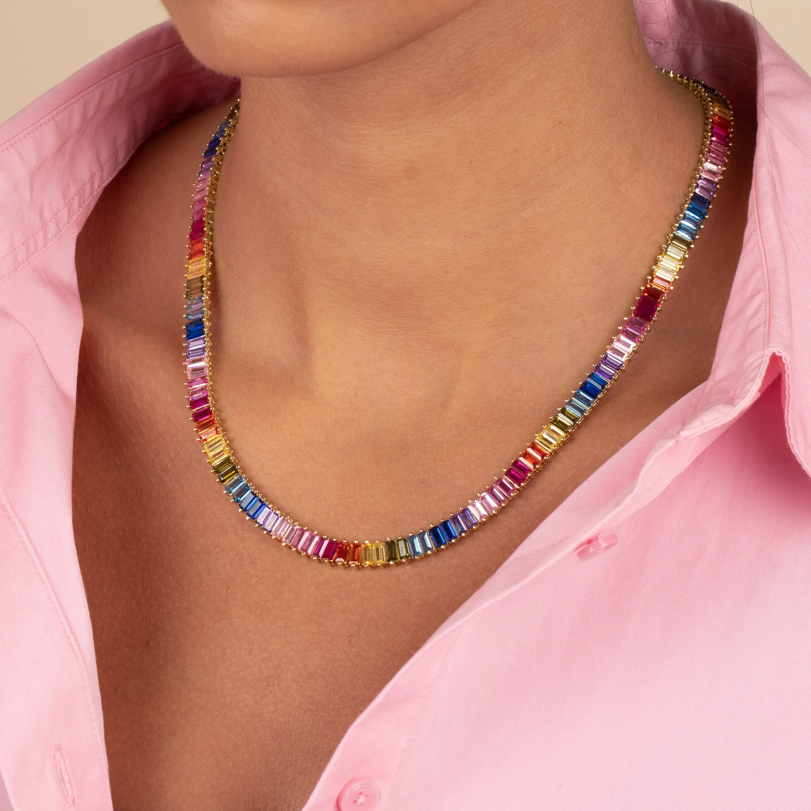 Multi Colored Baguette Tennis Necklace sold by Adina Eden's product image thumbnail 2