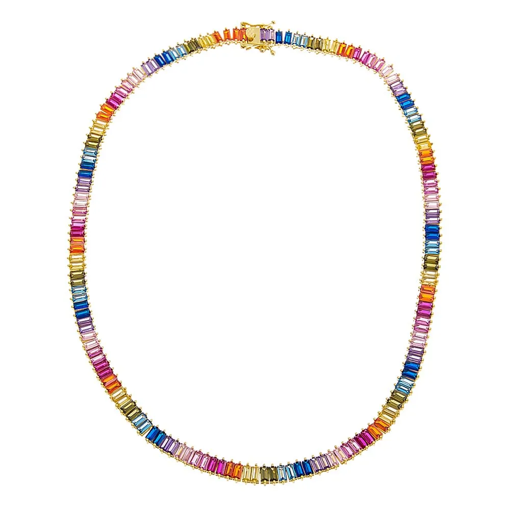 Multi Colored Baguette Tennis Necklace sold by Adina Eden's product image thumbnail 3