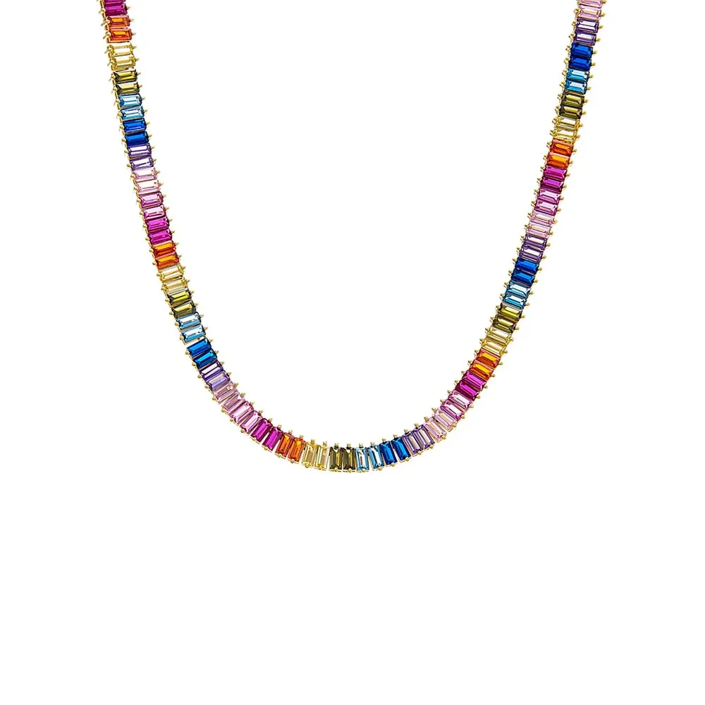 Multi Colored Baguette Tennis Necklace sold by Adina Eden's
