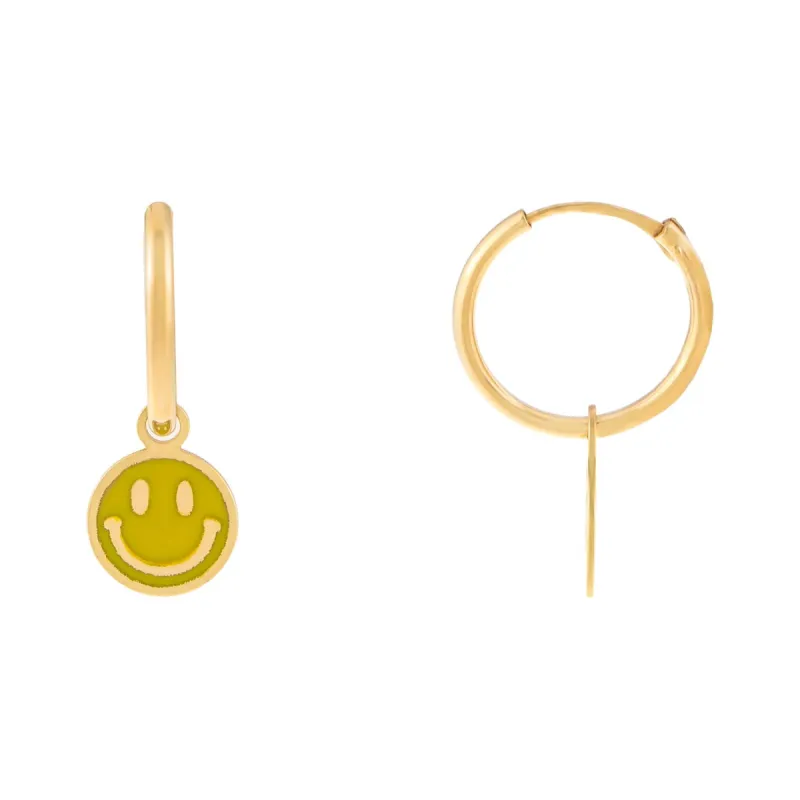 Enamel Smiley Face Huggie Earring 14K sold by Adina Eden's
