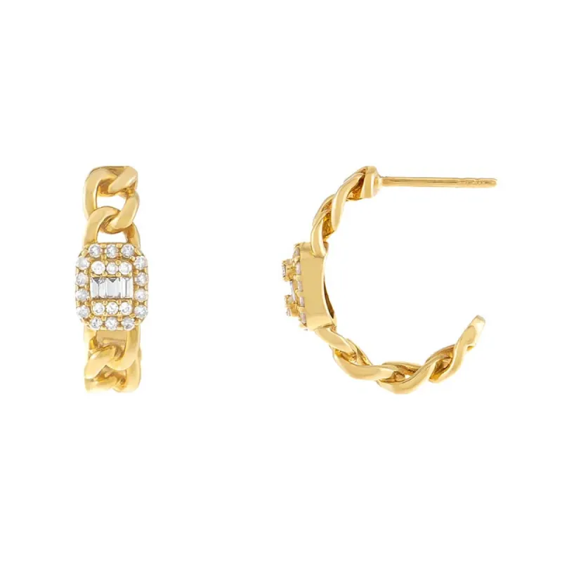 Diamond Illusion Curb Chain Hoop Earring 14K sold by Adina Eden's