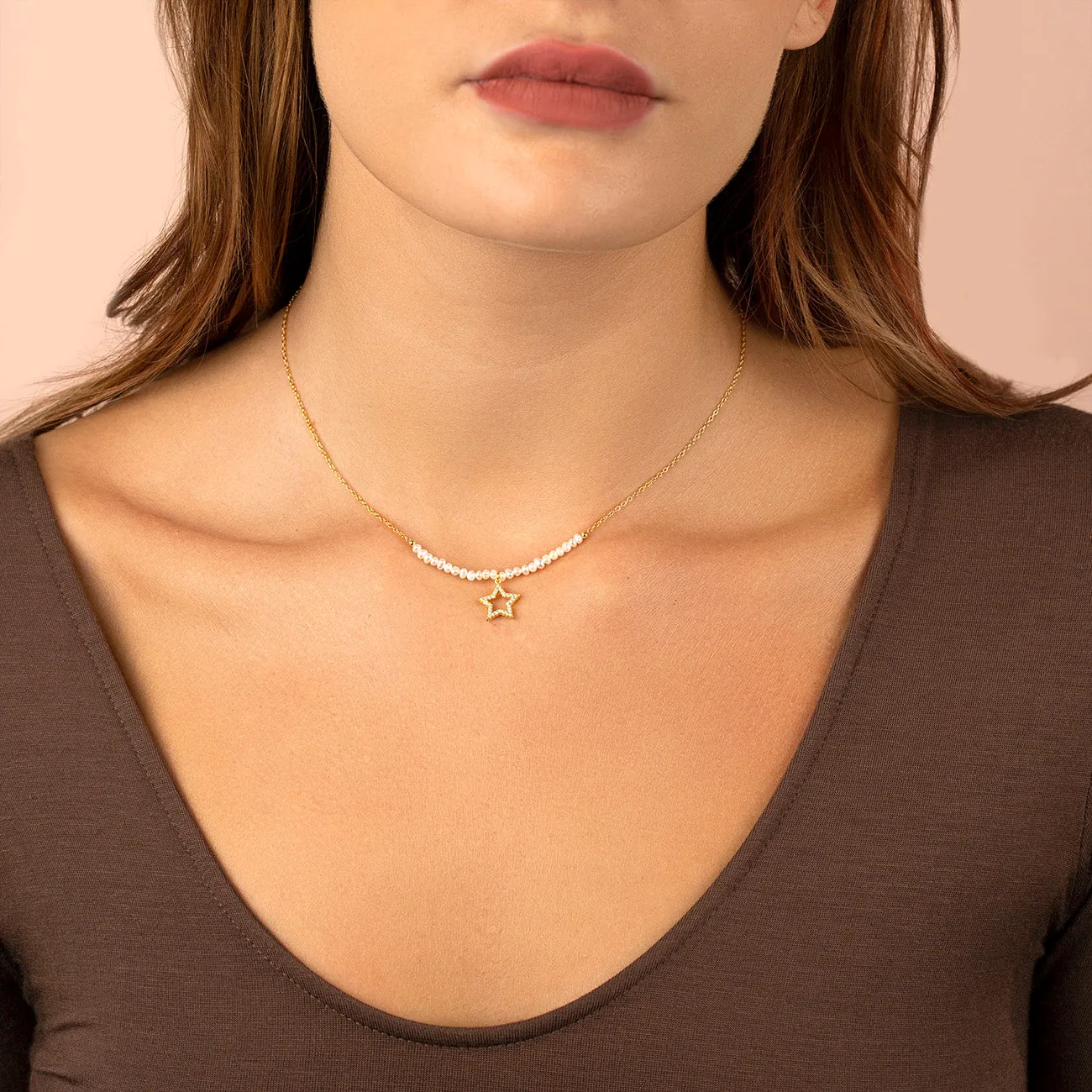 Star X Pearl Chain Necklace sold by Adina Eden's product image thumbnail 2