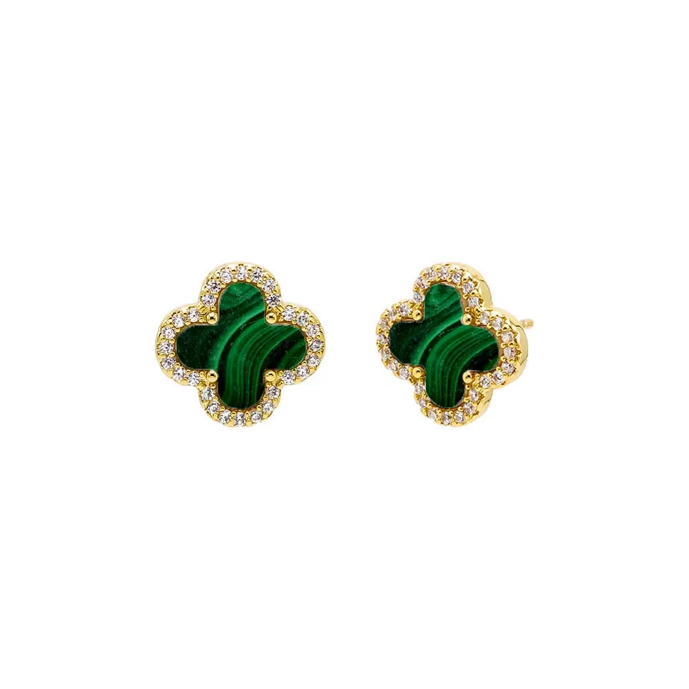Pave Outlined Four Leaf Clover Stud Earring sold by Adina Eden's product image thumbnail 5