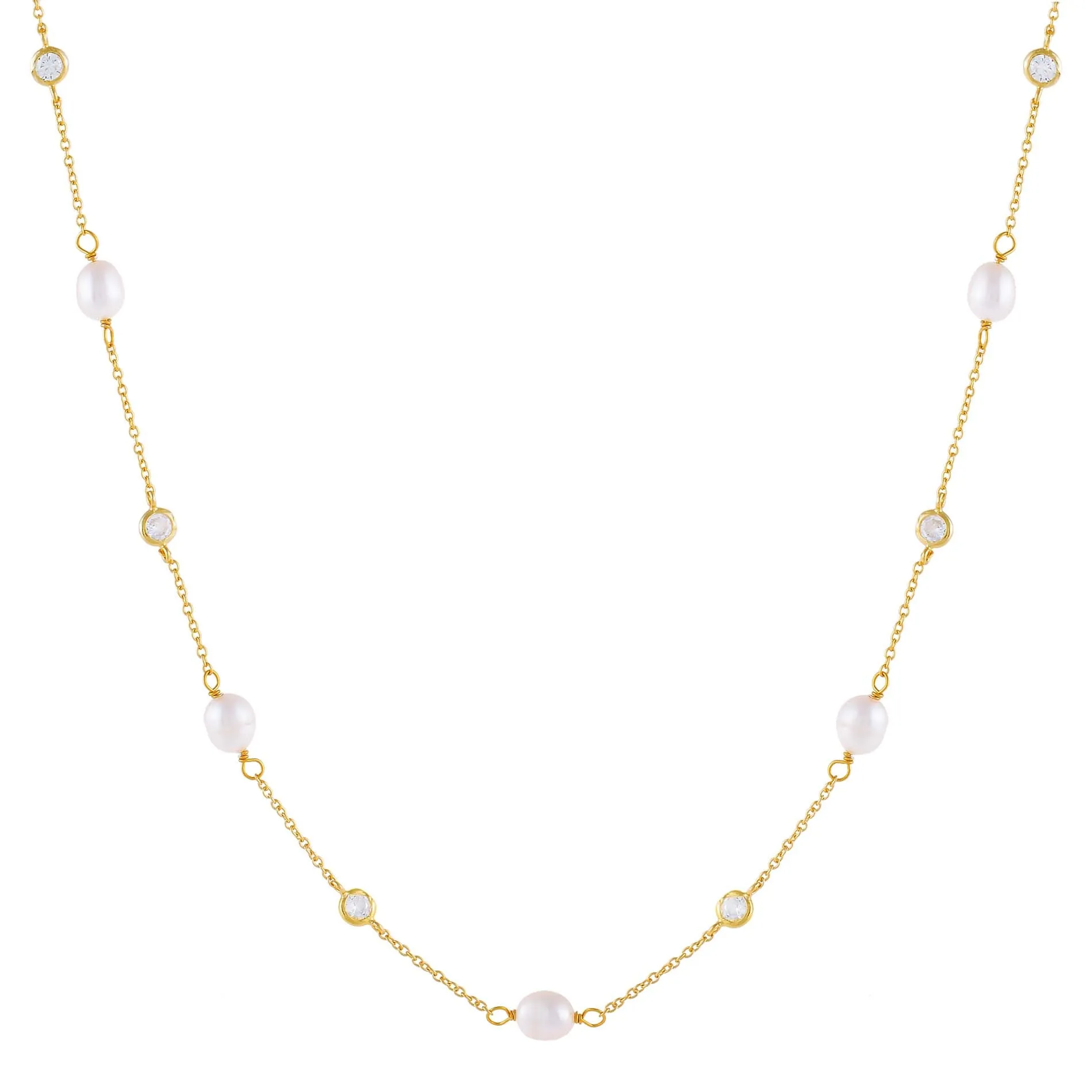 CZ Bezel X Pearl Necklace sold by Adina Eden's