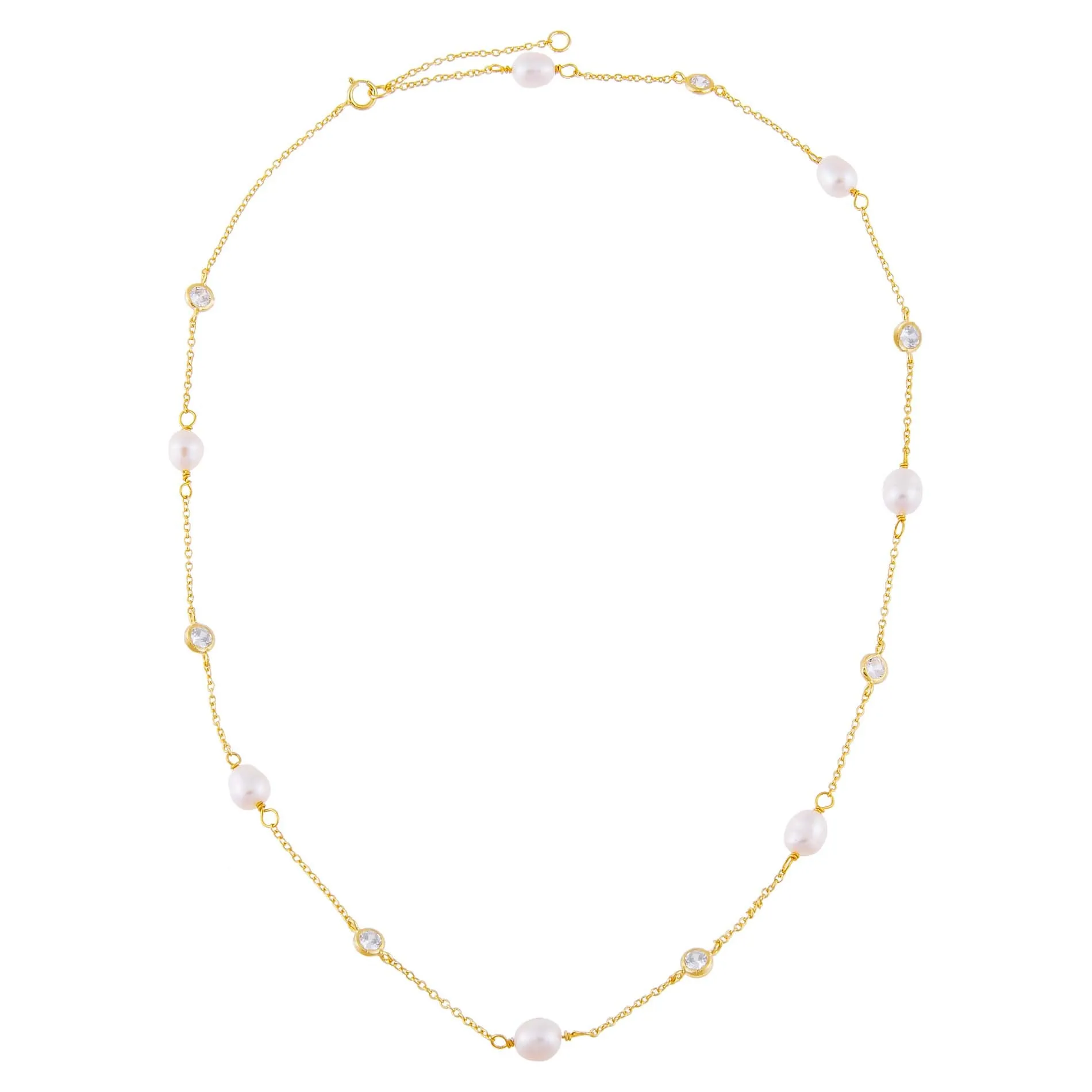 CZ Bezel X Pearl Necklace sold by Adina Eden's product image thumbnail 3