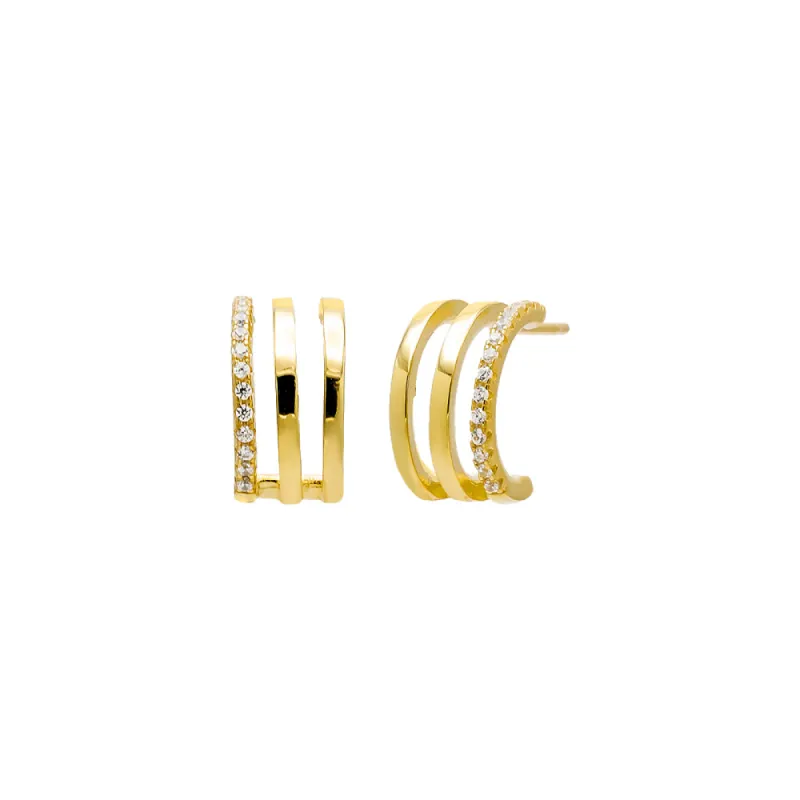 Solid/Pave Triple Strand Open Hoop Earring sold by Adina Eden's
