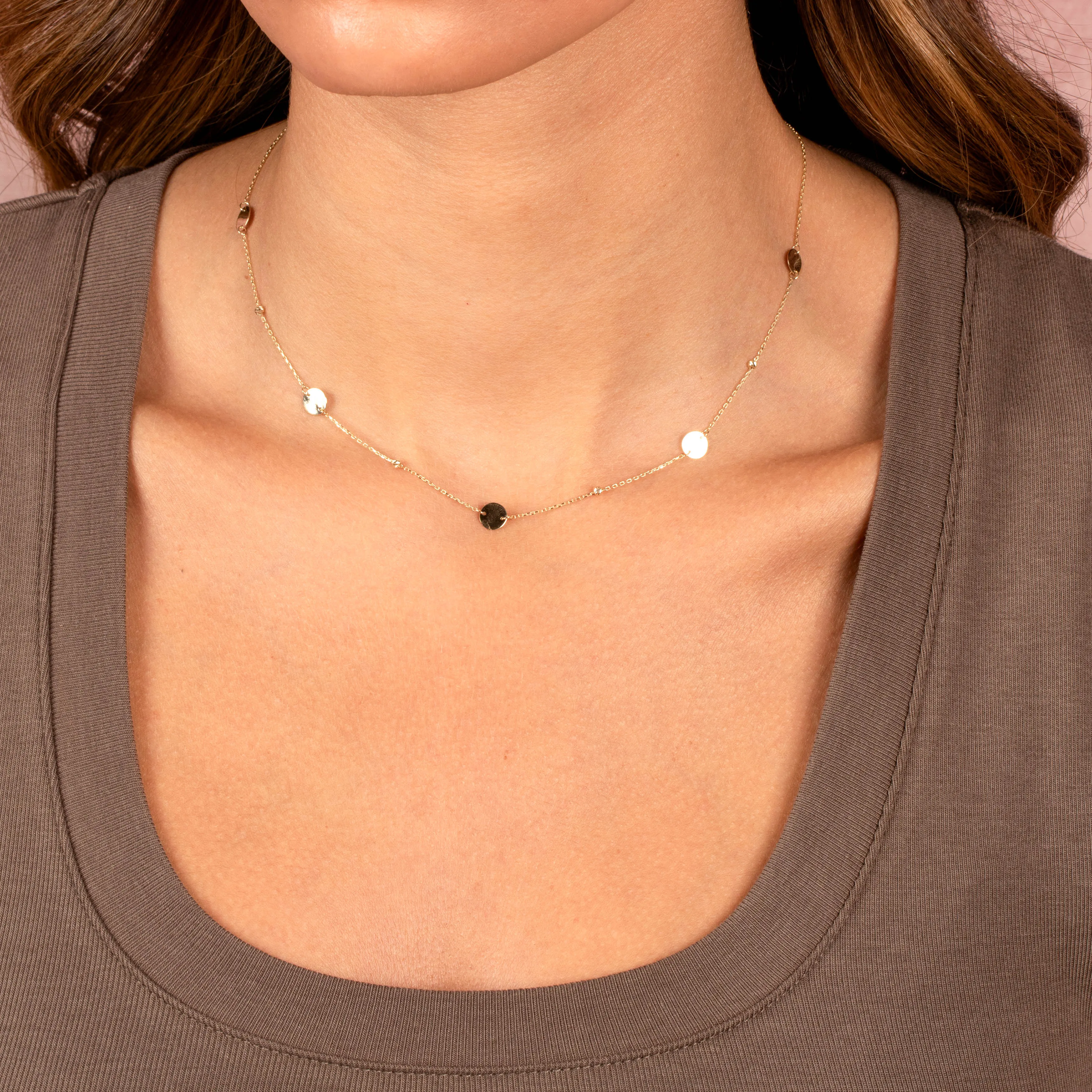 Solid Embedded Discs Beaded Chain Necklace 14K sold by Adina Eden's product image thumbnail 2