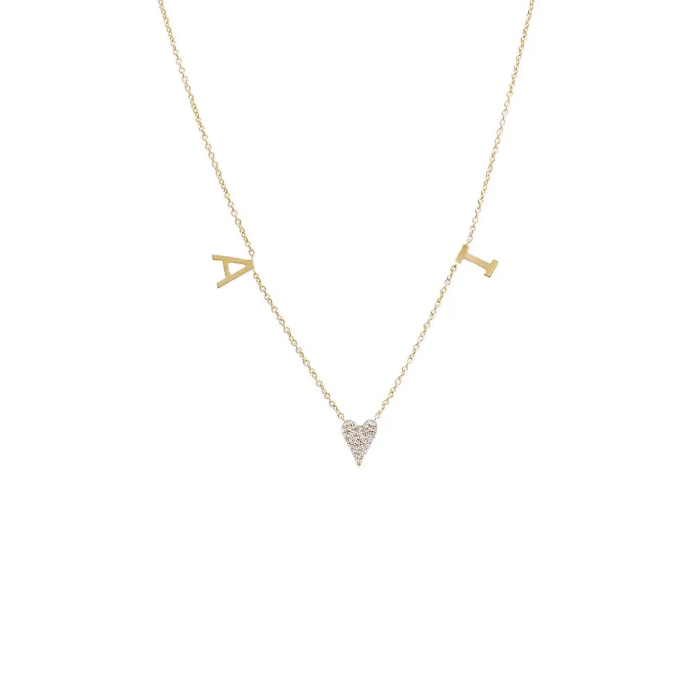 Diamond Pave Heart X Double Initial Necklace 14K sold by Adina Eden's