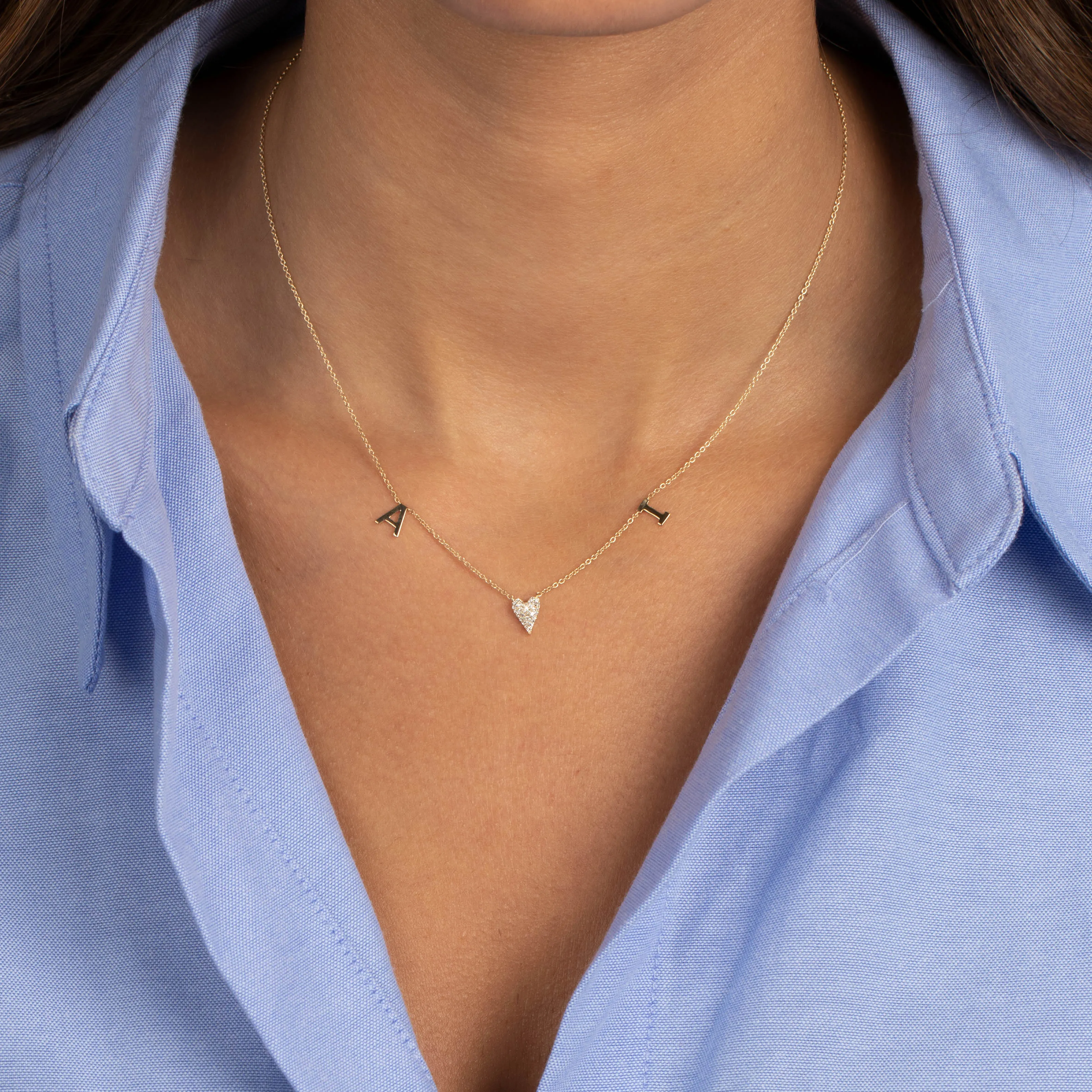 Diamond Pave Heart X Double Initial Necklace 14K sold by Adina Eden's product image thumbnail 2