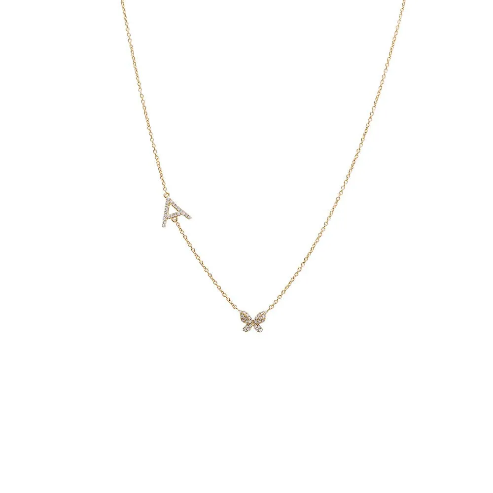 Diamond Pave Butterfly Initial Necklace 14K sold by Adina Eden's