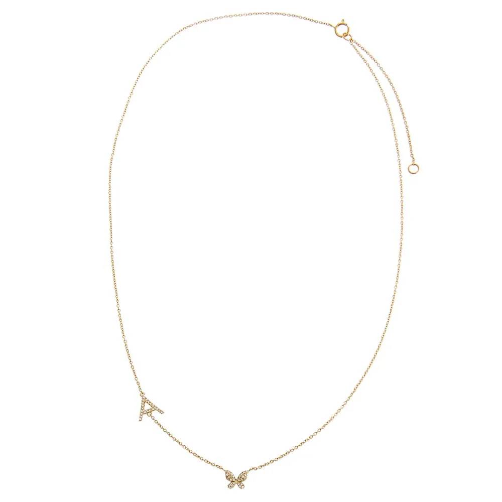 Diamond Pave Butterfly Initial Necklace 14K sold by Adina Eden's product image thumbnail 3