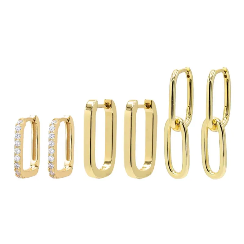 Solid x Pave Paperclip Huggie Earring Combo Set sold by Adina Eden's