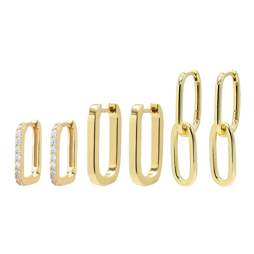 Solid x Pave Paperclip Huggie Earring Combo Set sold by Adina Eden's