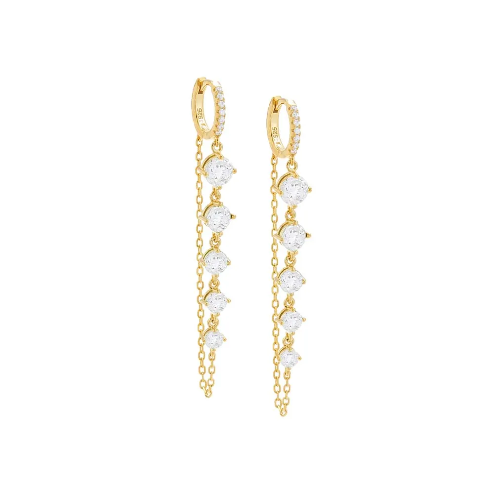 Colored Pavé Chain Drop Graduated CZ Huggie Earring sold by Adina Eden's