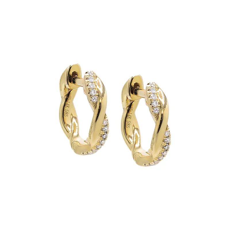 Diamond Pave/Solid Twisted Huggie Earring 14K sold by Adina Eden's