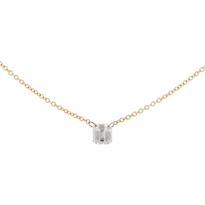 Floating Emerald Cut Diamond Necklace 18K sold by Adina Eden's