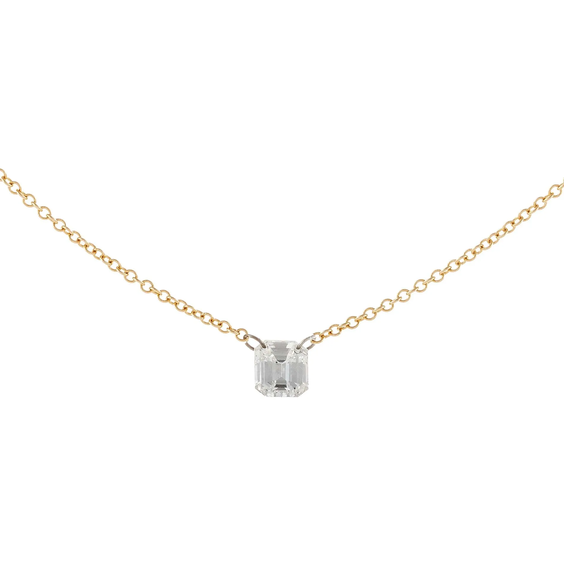 Floating Emerald Cut Diamond Necklace 18K sold by Adina Eden's