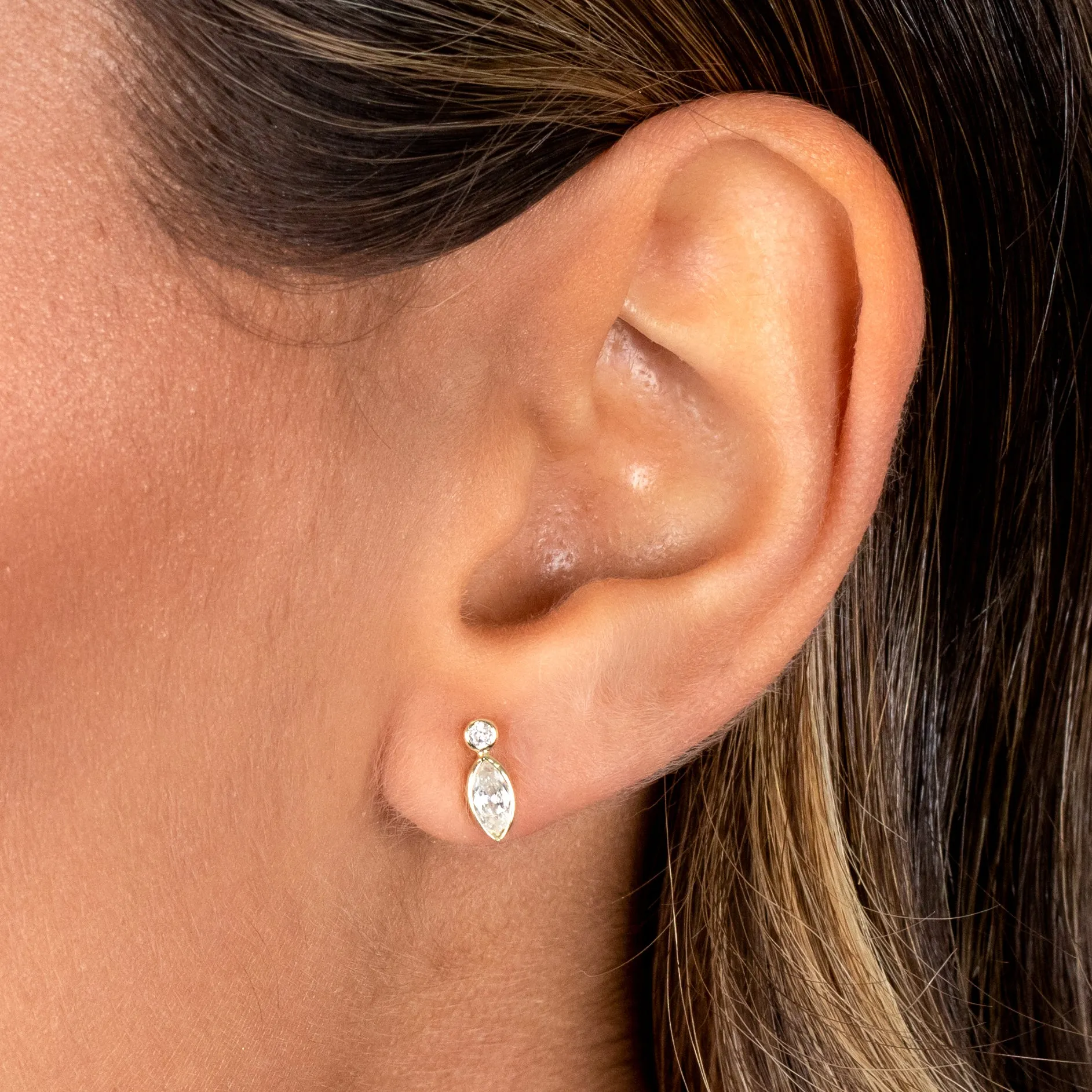 CZ Round X Marquise Bezel Stud Earring sold by Adina Eden's product image thumbnail 2
