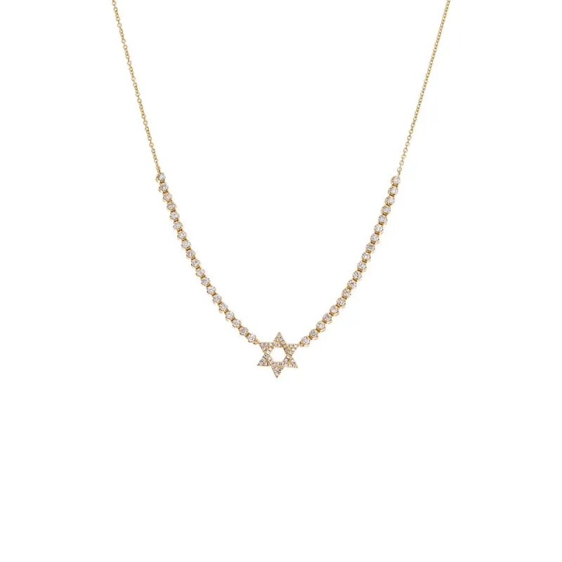 Diamond Star Of David Half Tennis Necklace 14K sold by Adina Eden's