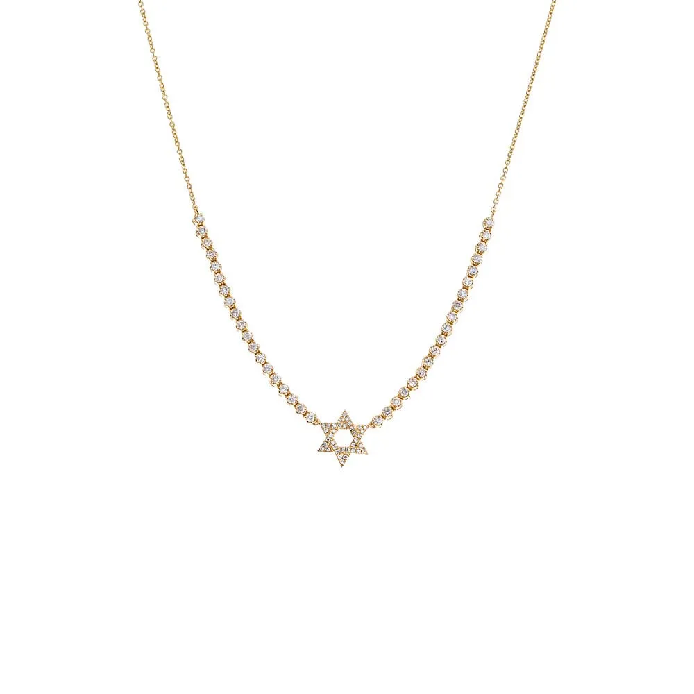 Diamond Star Of David Half Tennis Necklace 14K sold by Adina Eden's
