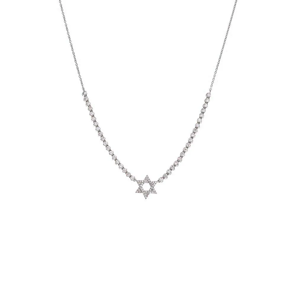 Diamond Star Of David Half Tennis Necklace 14K sold by Adina Eden's product image thumbnail 4