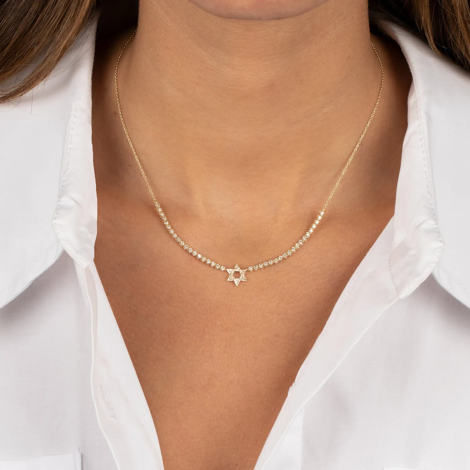 Diamond Star Of David Half Tennis Necklace 14K sold by Adina Eden's product image thumbnail 2