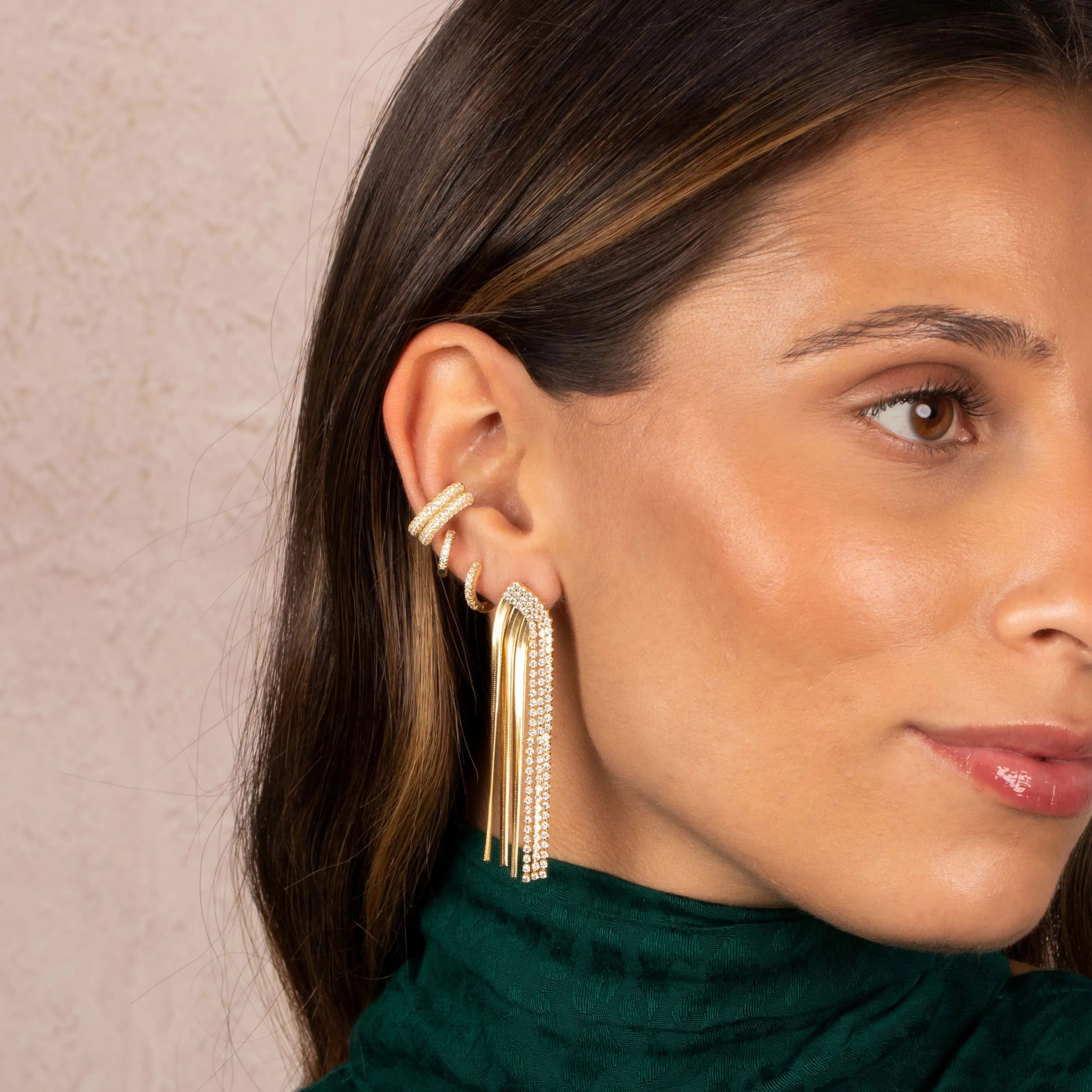 Tennis X Herringbone Fringe Drop Stud Earring sold by Adina Eden's product image thumbnail 3