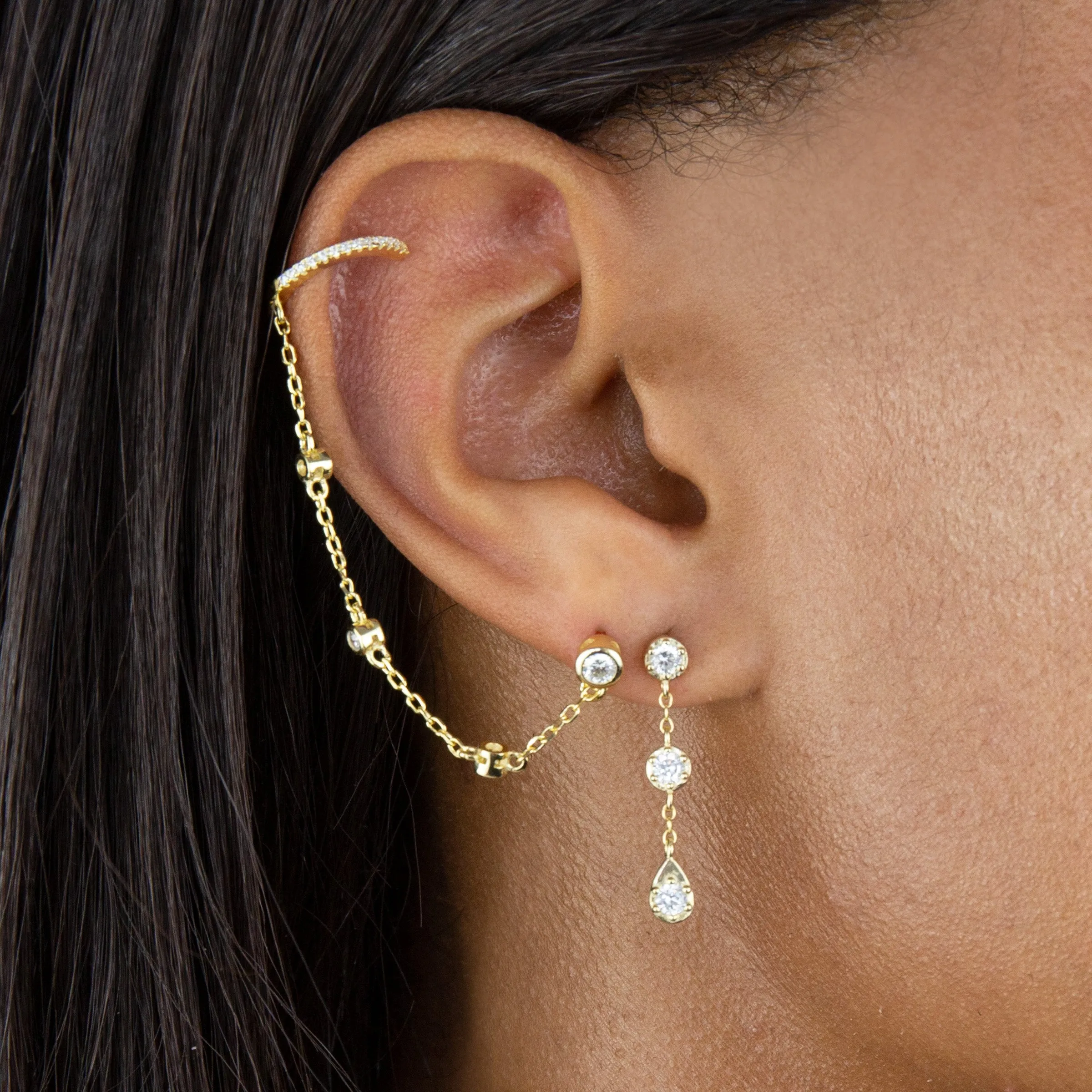 CZ Bezel Chain Stud X Ear Cuff sold by Adina Eden's product image thumbnail 2