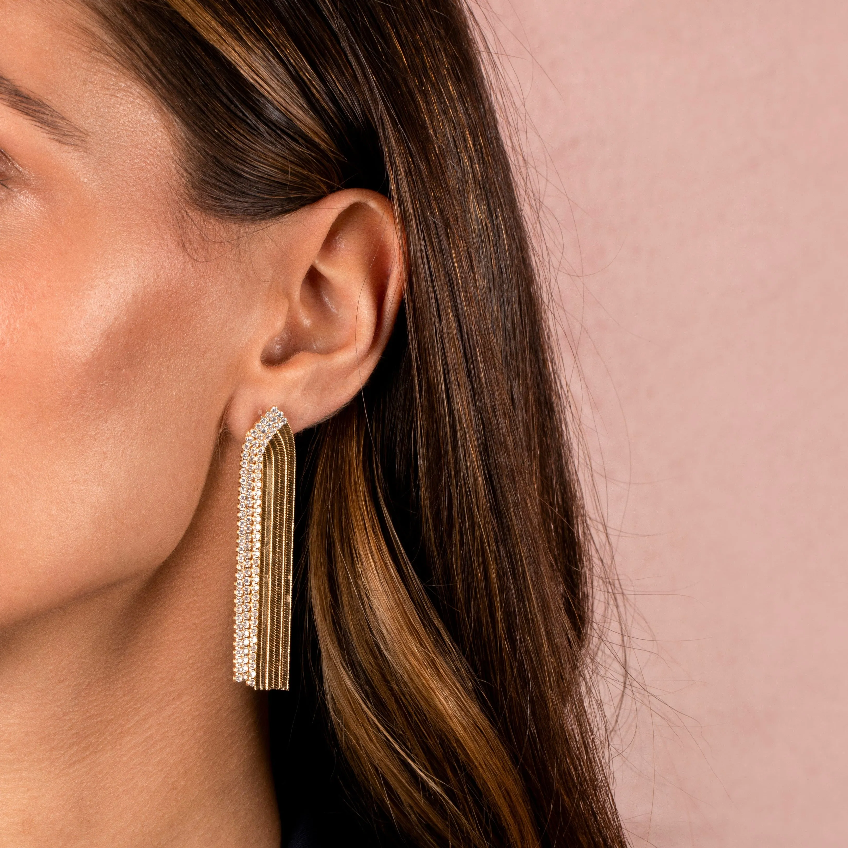 Tennis X Herringbone Fringe Drop Stud Earring sold by Adina Eden's product image thumbnail 2
