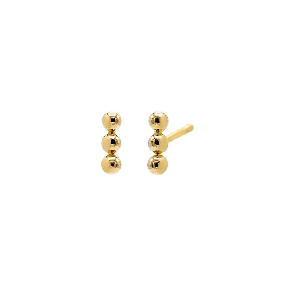 Triple Beaded Mini Bar Stud Earring 14K sold by Adina Eden's